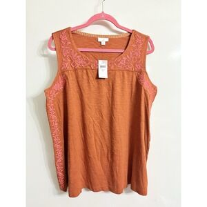 J. JILL New Embroidered‎ boho tank top size XL embroidered sleeveless orange